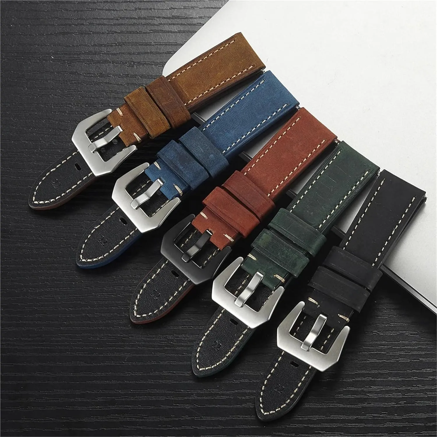 Men Watch Leather Straps 20 22 24mm Vintage Matte Leather Watch Band Strap Women Stainless Steel Buckl