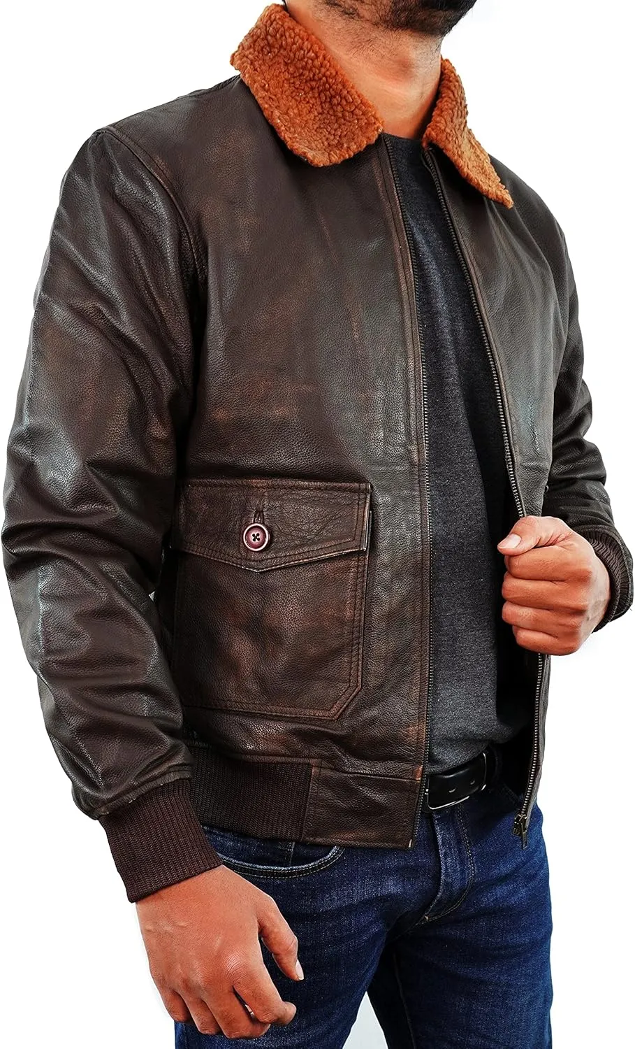 Mens Aviator A-2 Leather Jacket US Air Force Cockpit Flight Pilot Real Lambskin Distressed WW2 Bomber Jackets