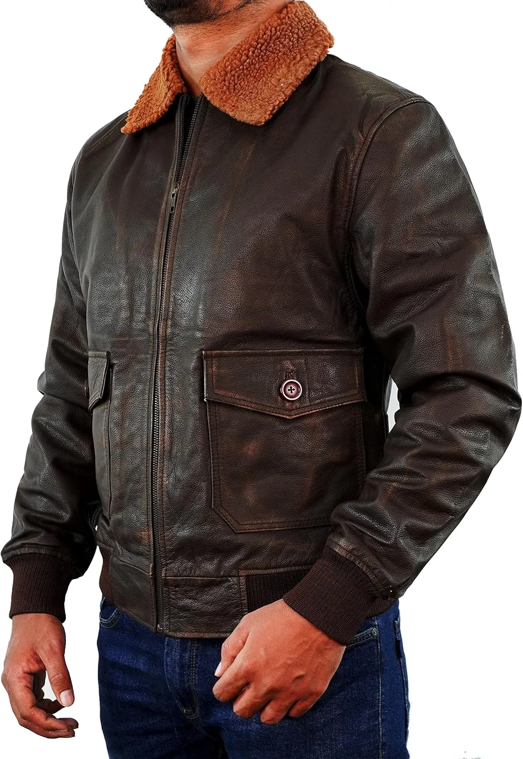 Mens Aviator A-2 Leather Jacket US Air Force Cockpit Flight Pilot Real Lambskin Distressed WW2 Bomber Jackets