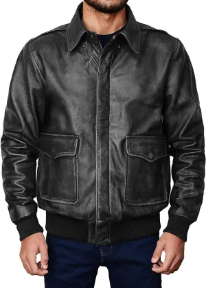Mens Aviator A-2 Leather Jacket US Air Force Cockpit Flight Pilot Real Lambskin Distressed WW2 Bomber Jackets