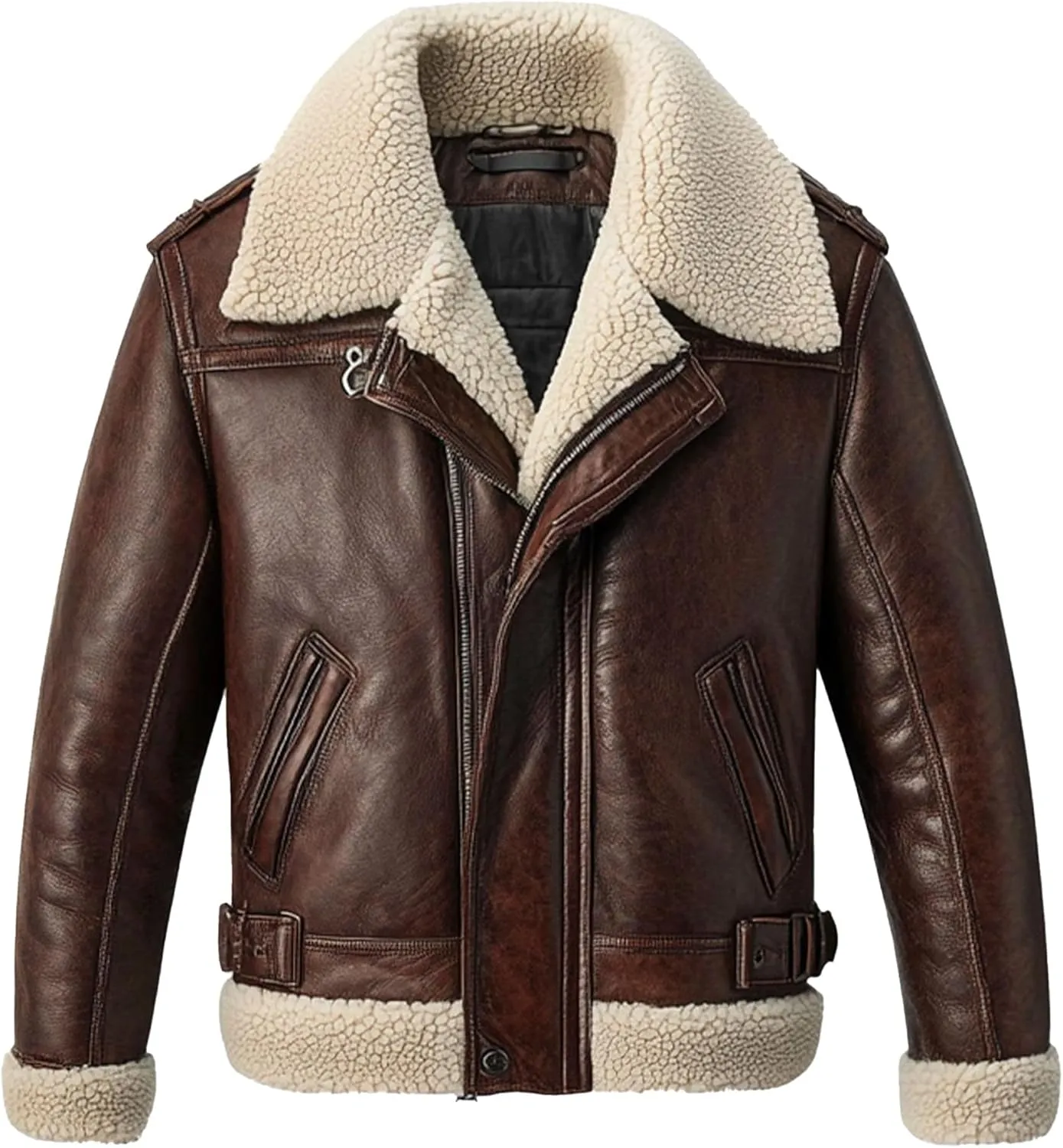 Mens Aviator Jacket Brown Shearling Coat Inspired by Flight Jacket Genuine Leather Jackets For Men