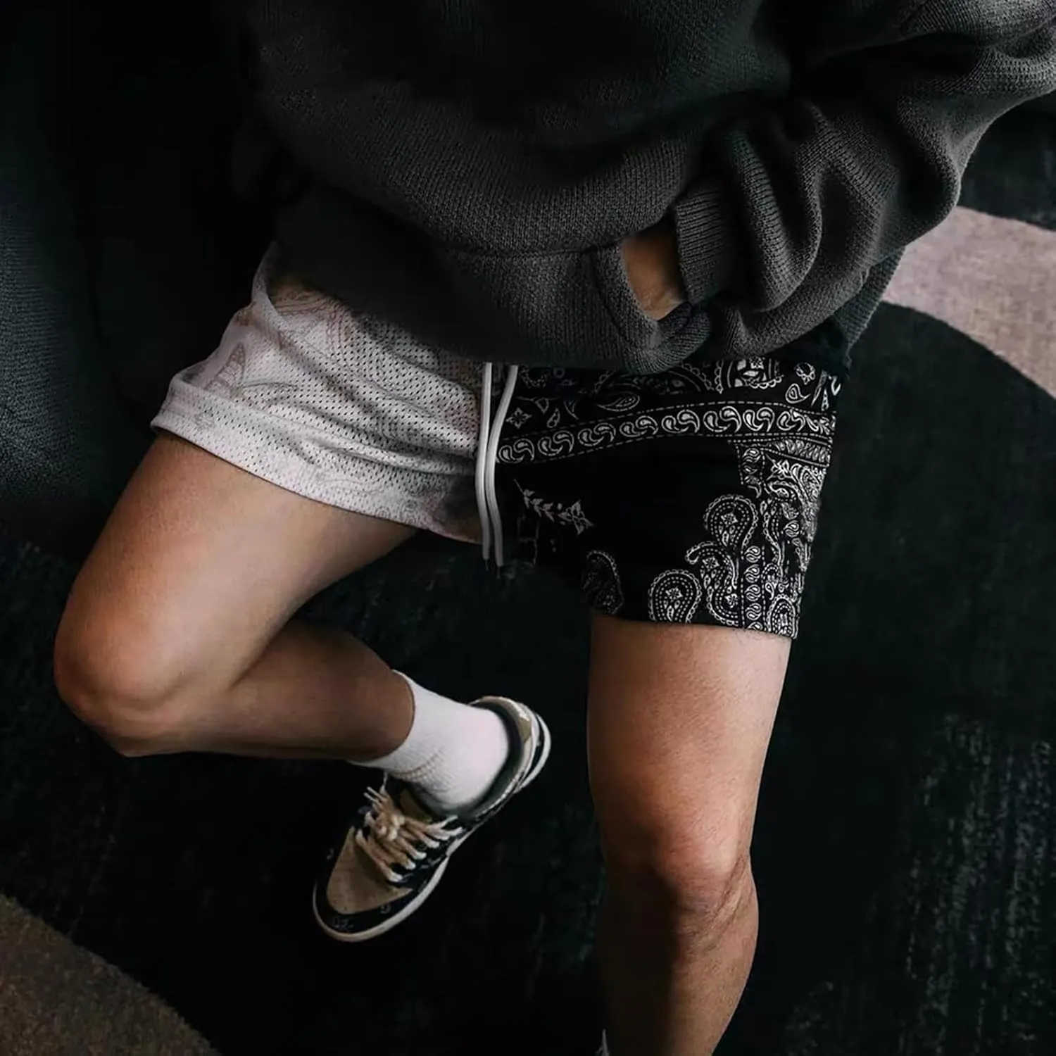 Men's Basketball Shorts Paisley Print Mesh Breathable Running Athletic Shorts Quick-Dry Workout Gym