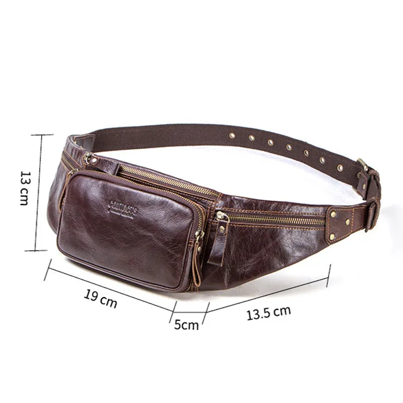 Men's Black Angel Leather First Layer Cowhide Men's Waist Packs