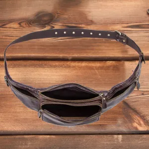 Men's Black Angel Leather First Layer Cowhide Men's Waist Packs
