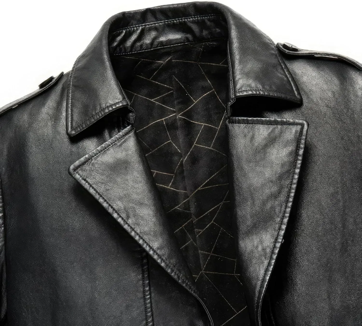 Men's Black Genuine Sheepskin Leather Single Breasted Windproof Mid-Size Coat - Fashionable Military Aviator Coat for Men