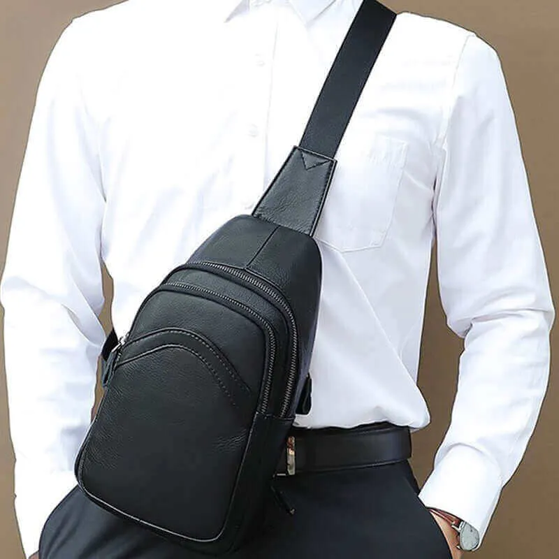 Men's Black Leather Crossbody Sling Bag | Stylish & Functional