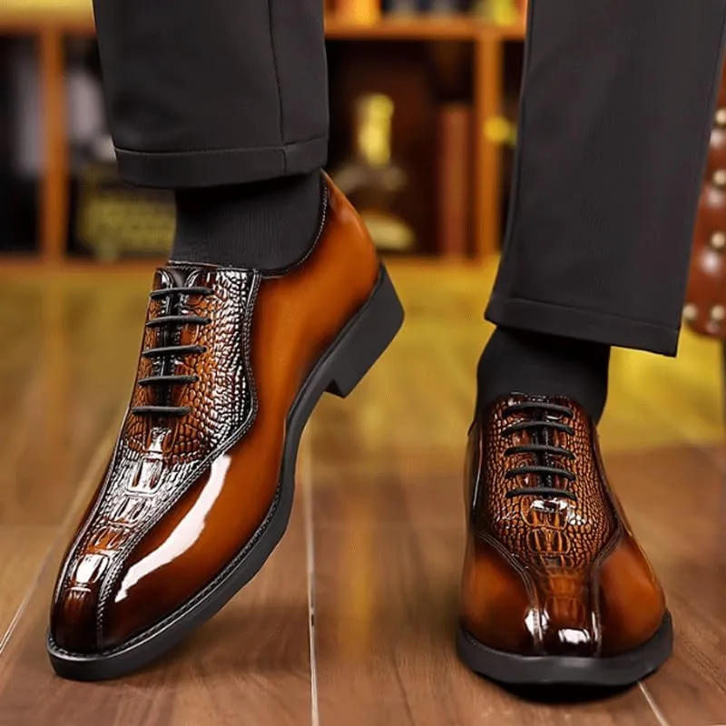 Men's Brogue Oxfords Shoes Mens Vintage Crocodile Print Strap Slip On Dress Shoes Lace-up Casual Comfortable Walking Shoes