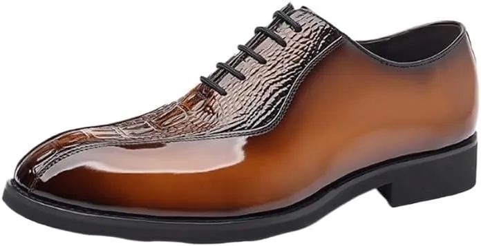 Men's Brogue Oxfords Shoes Mens Vintage Crocodile Print Strap Slip On Dress Shoes Lace-up Casual Comfortable Walking Shoes