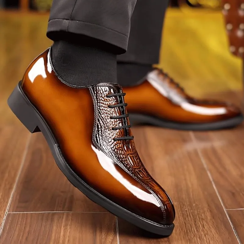 Men's Brogue Oxfords Shoes Mens Vintage Crocodile Print Strap Slip On Dress Shoes Lace-up Casual Comfortable Walking Shoes