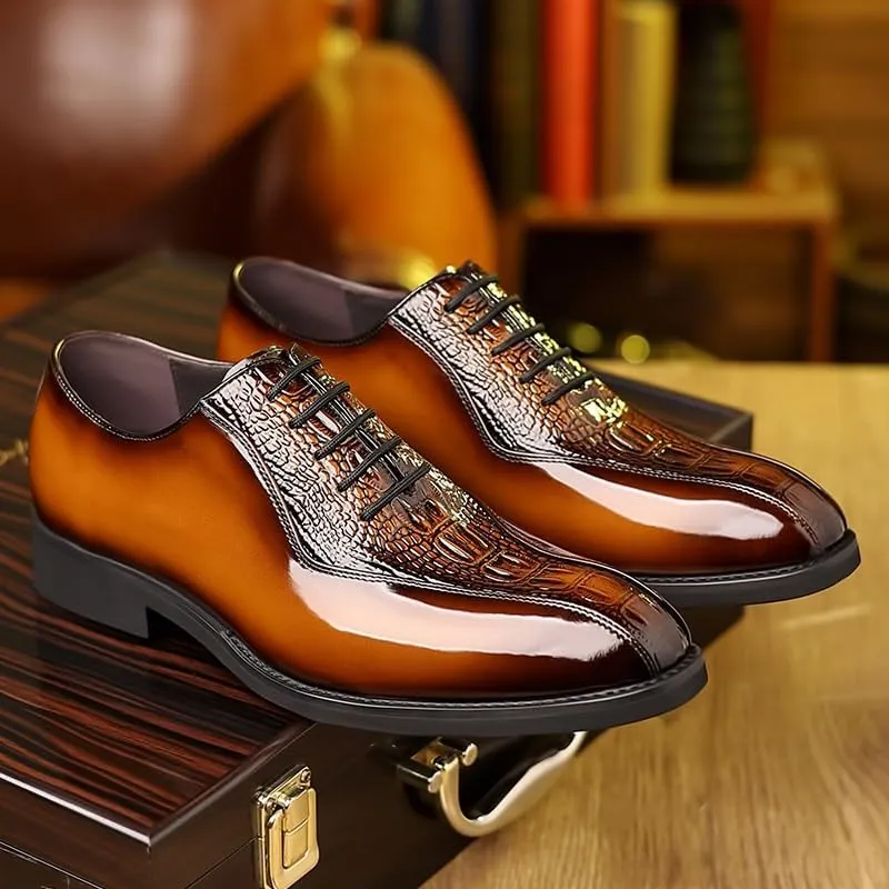 Men's Brogue Oxfords Shoes Mens Vintage Crocodile Print Strap Slip On Dress Shoes Lace-up Casual Comfortable Walking Shoes