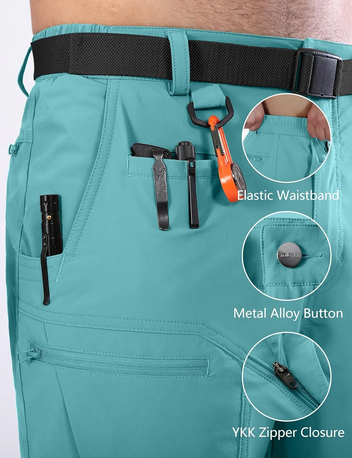 Mens Cargo Hiking Shorts Water Resistant Quick Dry Lightweight Breathable Tactical Shorts with Nylon Belt