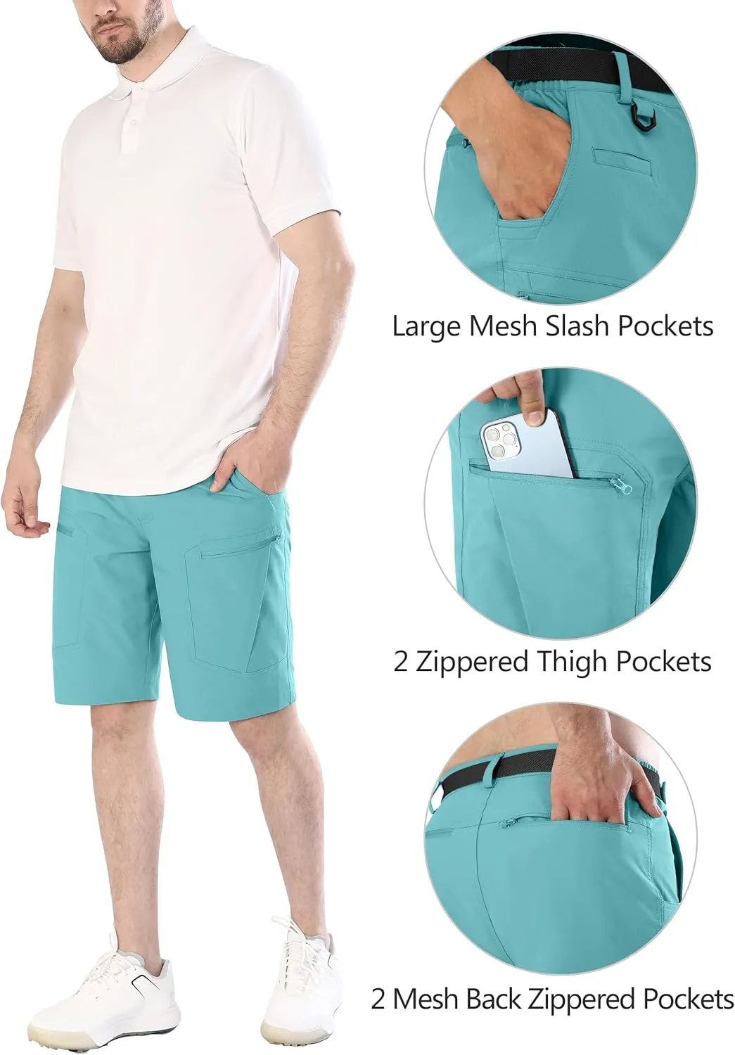 Mens Cargo Hiking Shorts Water Resistant Quick Dry Lightweight Breathable Tactical Shorts with Nylon Belt