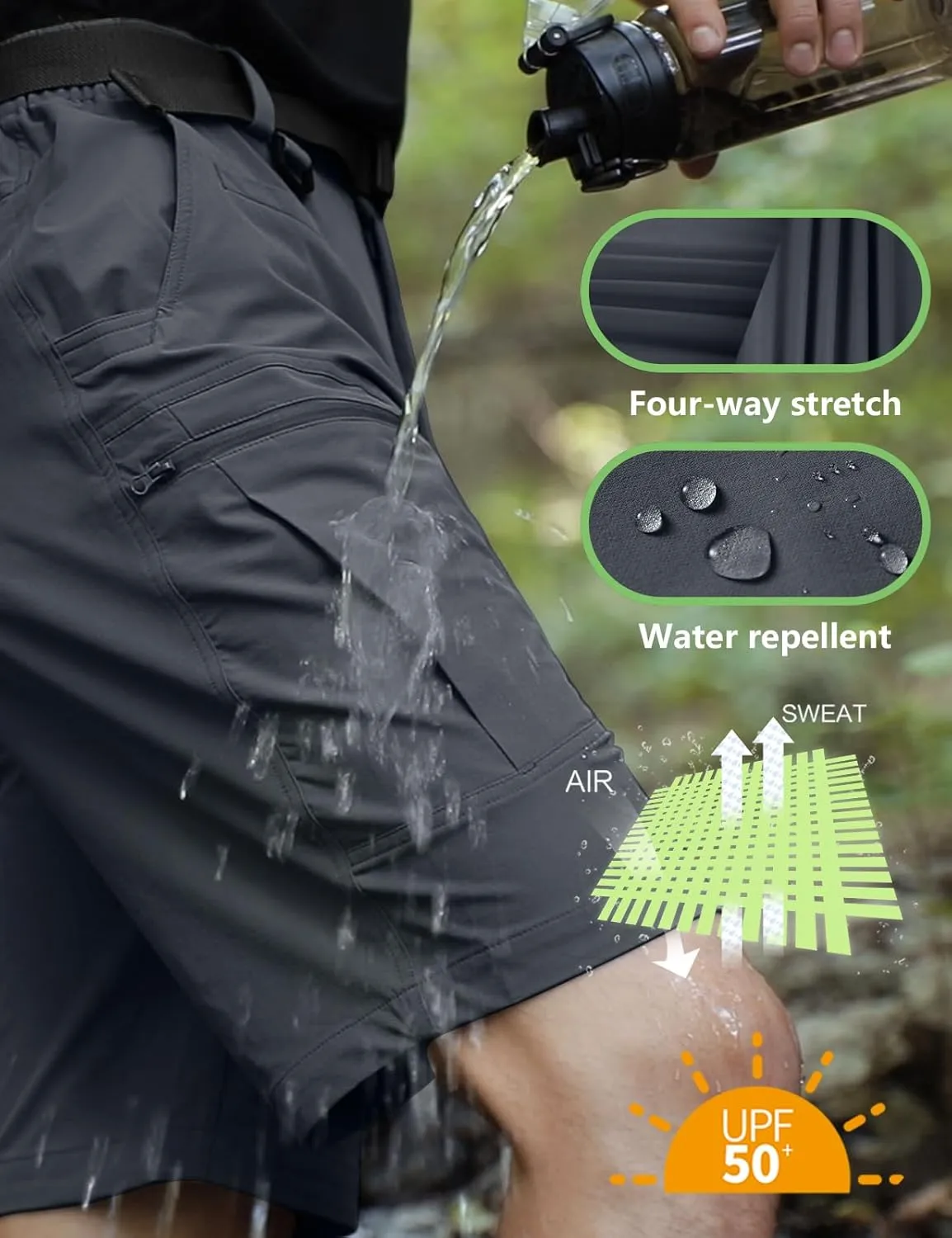Mens Cargo Hiking Shorts Water Resistant Quick Dry Lightweight Breathable Tactical Shorts with Nylon Belt