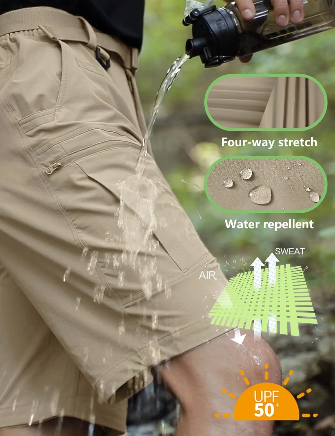 Mens Cargo Hiking Shorts Water Resistant Quick Dry Lightweight Breathable Tactical Shorts with Nylon Belt