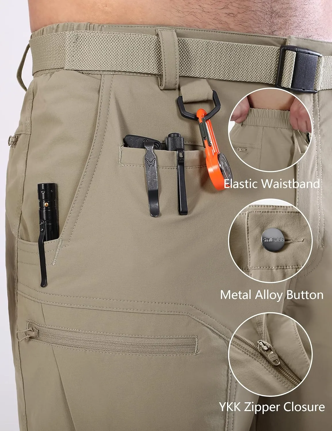 Mens Cargo Hiking Shorts Water Resistant Quick Dry Lightweight Breathable Tactical Shorts with Nylon Belt