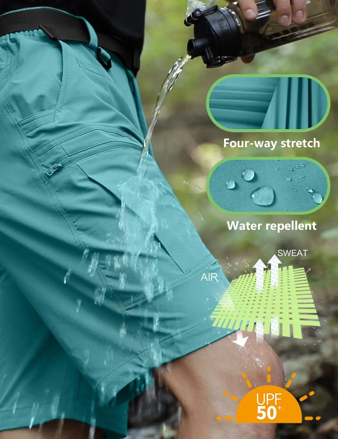 Mens Cargo Hiking Shorts Water Resistant Quick Dry Lightweight Breathable Tactical Shorts with Nylon Belt