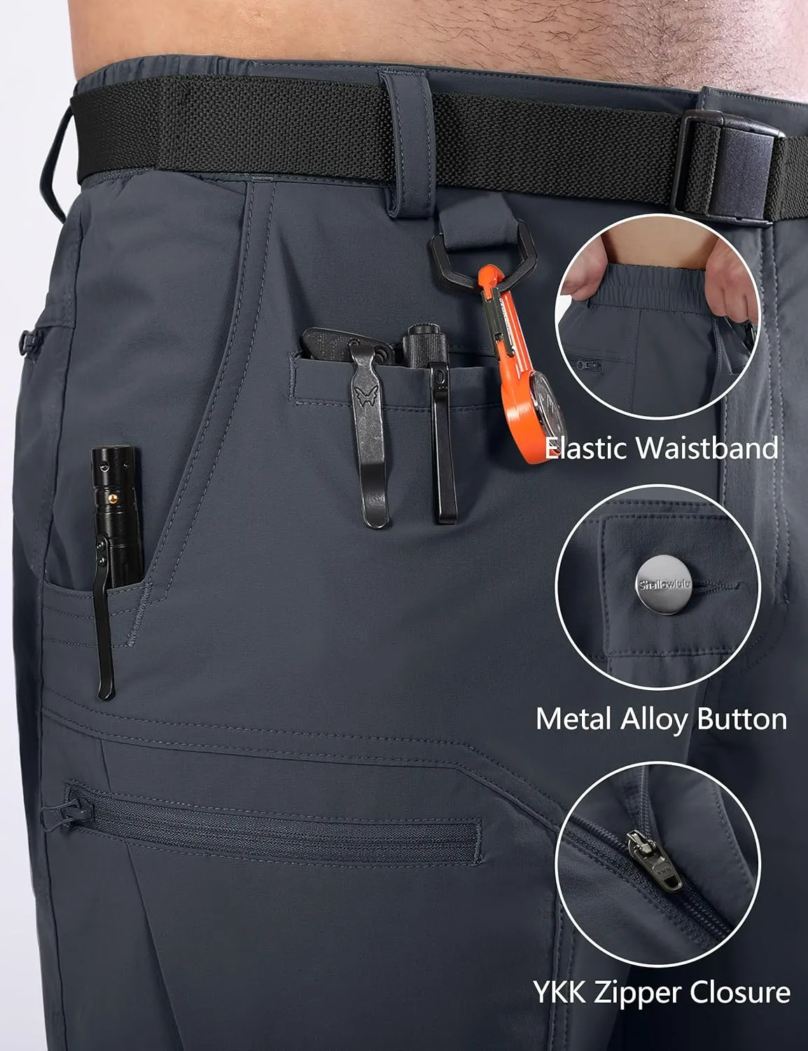 Mens Cargo Hiking Shorts Water Resistant Quick Dry Lightweight Breathable Tactical Shorts with Nylon Belt