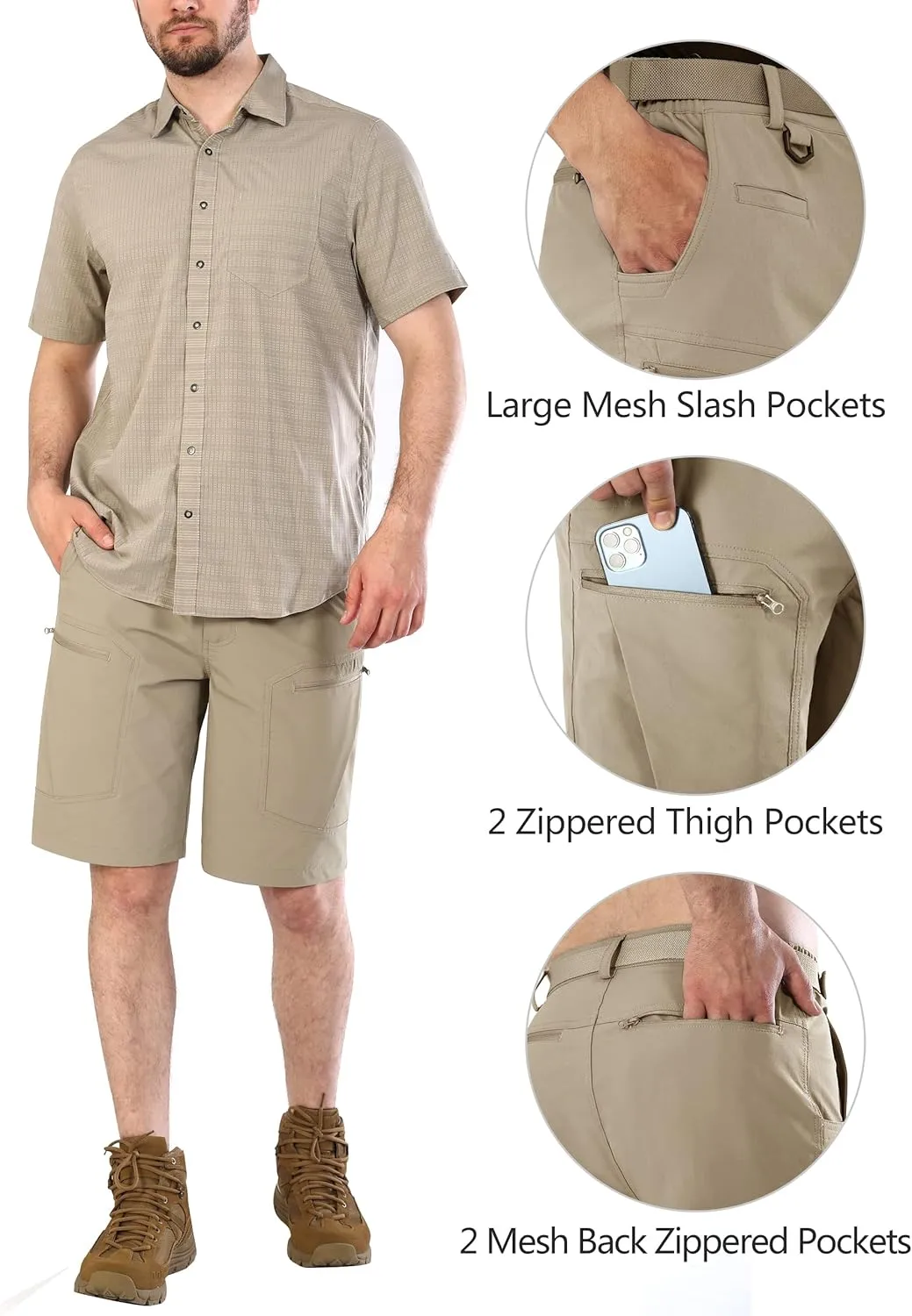 Mens Cargo Hiking Shorts Water Resistant Quick Dry Lightweight Breathable Tactical Shorts with Nylon Belt