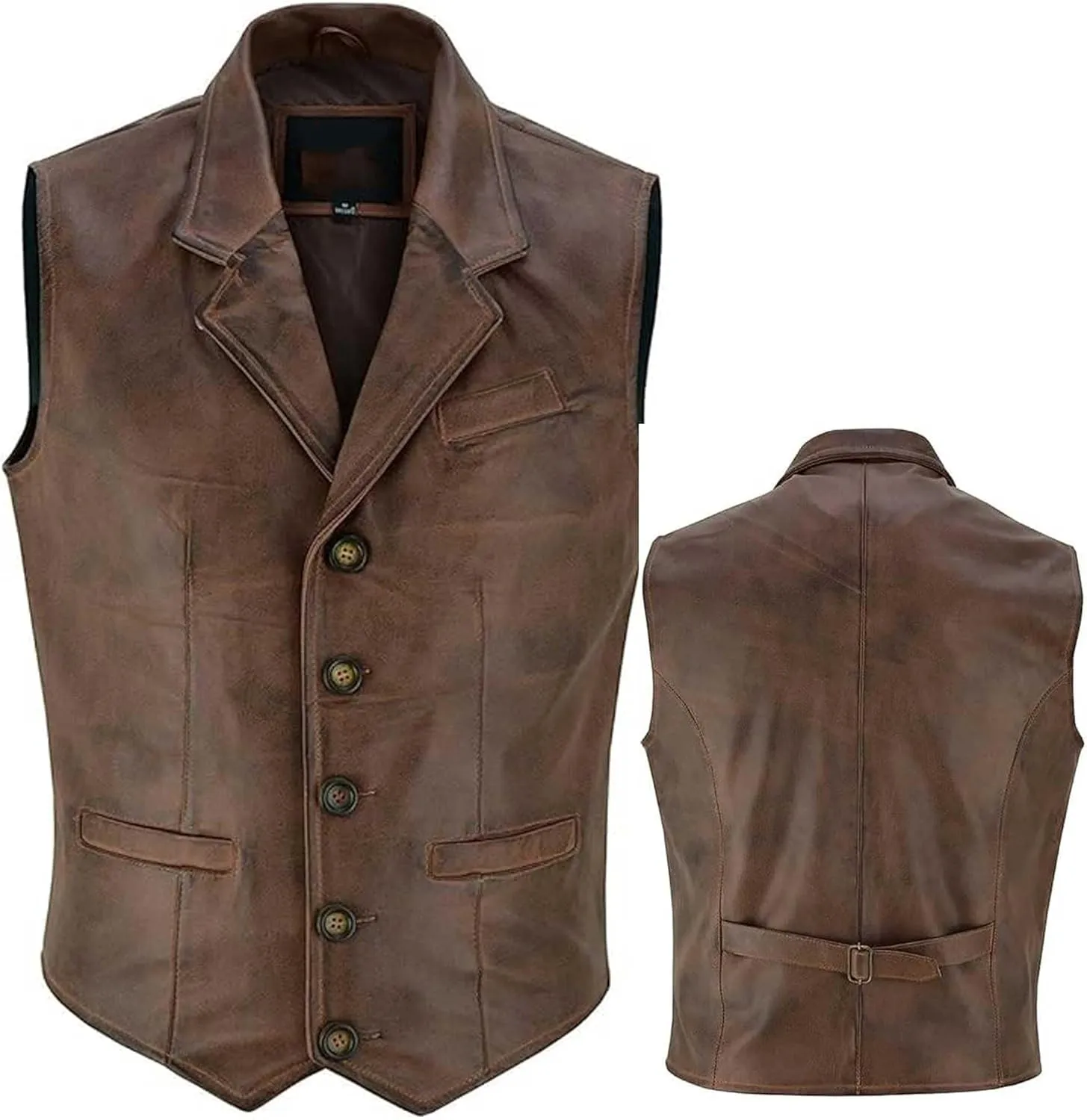 Mens Classic Club Style Leather Vest Motorcycle Leather waistcoat vest with Concealed Gun Carry Pockets