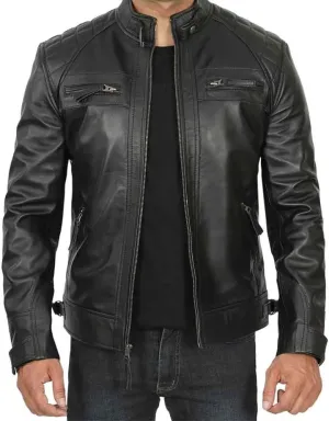 Mens Genuine Biker Leather Quilted Shoulders Jacket | Cafe Racer Leather Jackets