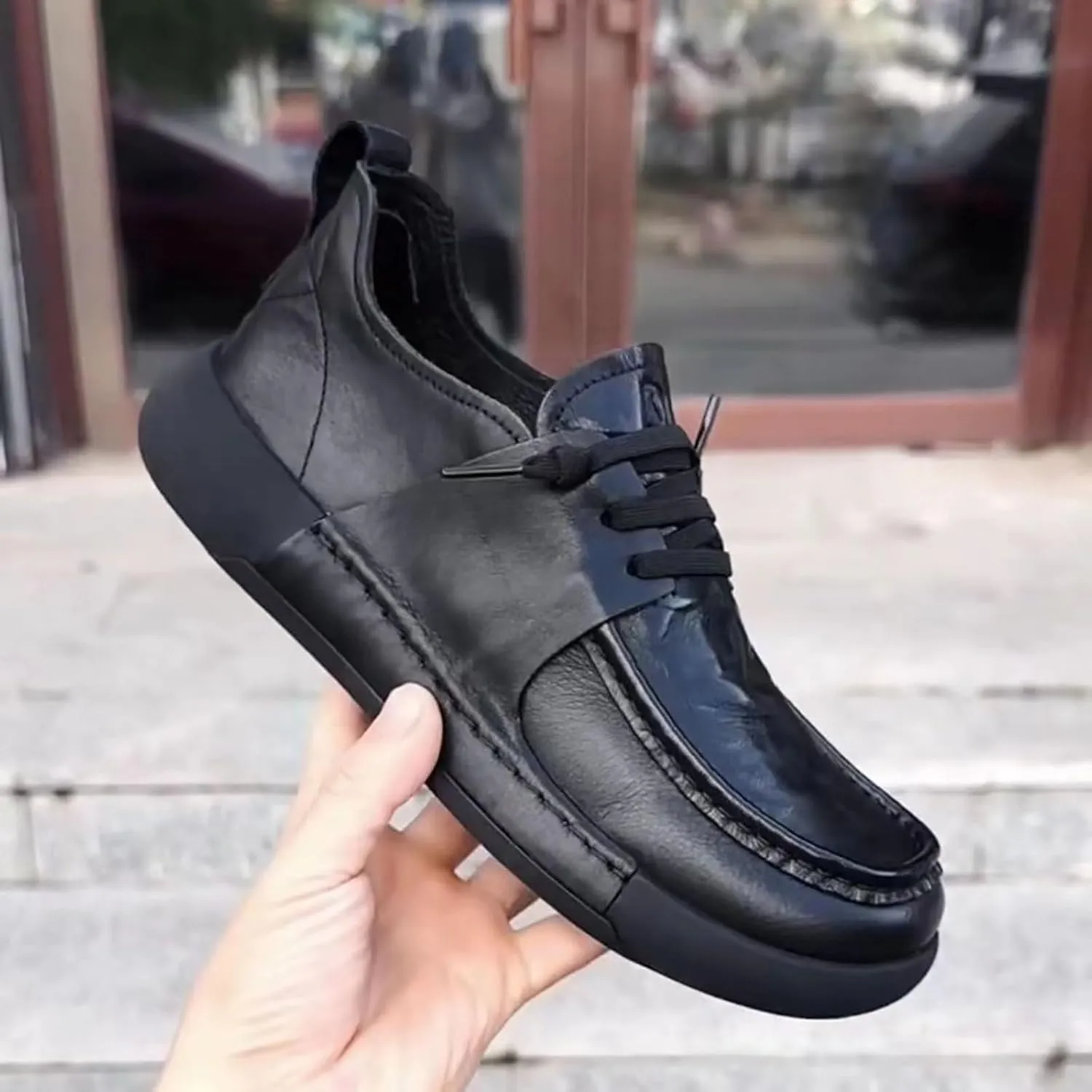 Men's Genuine Cowhide Leather Lace-up Casual Shoes with Insole & Anti-Slip Rubber Sole for Daily Walking, Office, Travel