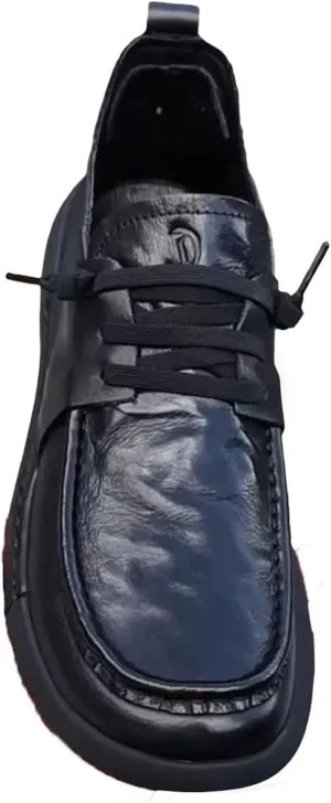 Men's Genuine Cowhide Leather Lace-up Casual Shoes with Insole & Anti-Slip Rubber Sole for Daily Walking, Office, Travel
