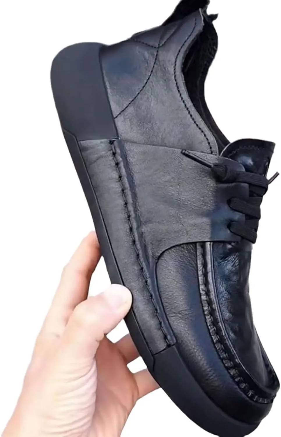 Men's Genuine Cowhide Leather Lace-up Casual Shoes with Insole & Anti-Slip Rubber Sole for Daily Walking, Office, Travel
