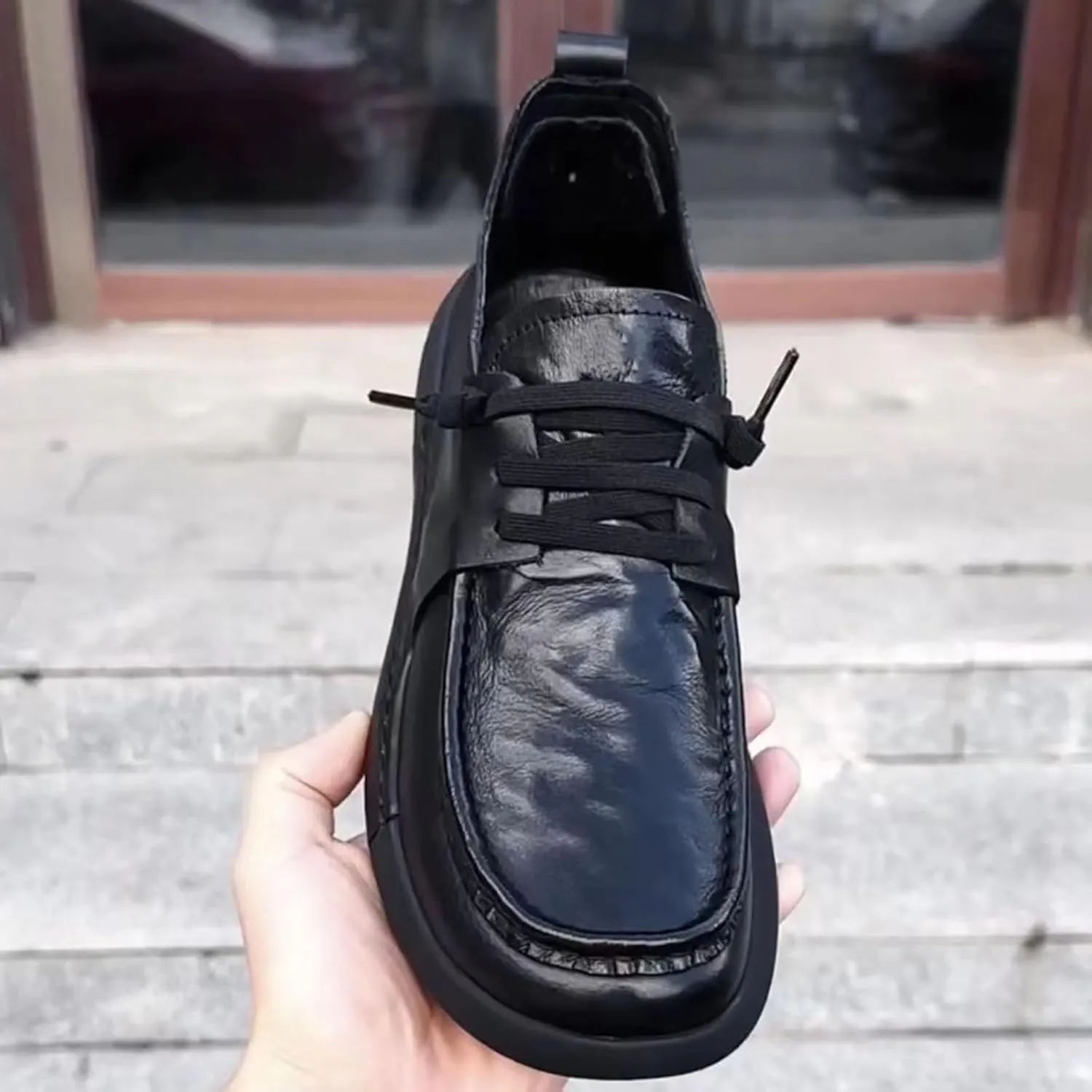Men's Genuine Cowhide Leather Lace-up Casual Shoes with Insole & Anti-Slip Rubber Sole for Daily Walking, Office, Travel