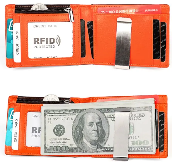 Mens Genuine Leather Money Clip Style Wallet