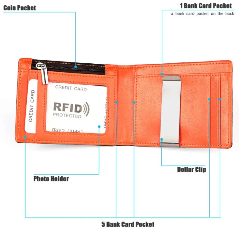 Mens Genuine Leather Money Clip Style Wallet