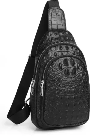 Men's Genuine Leather Sling Crossbody Chest Bag Backpack Waterproof Crocodile Embossing Shoulder Bags Travel Bag Daypack
