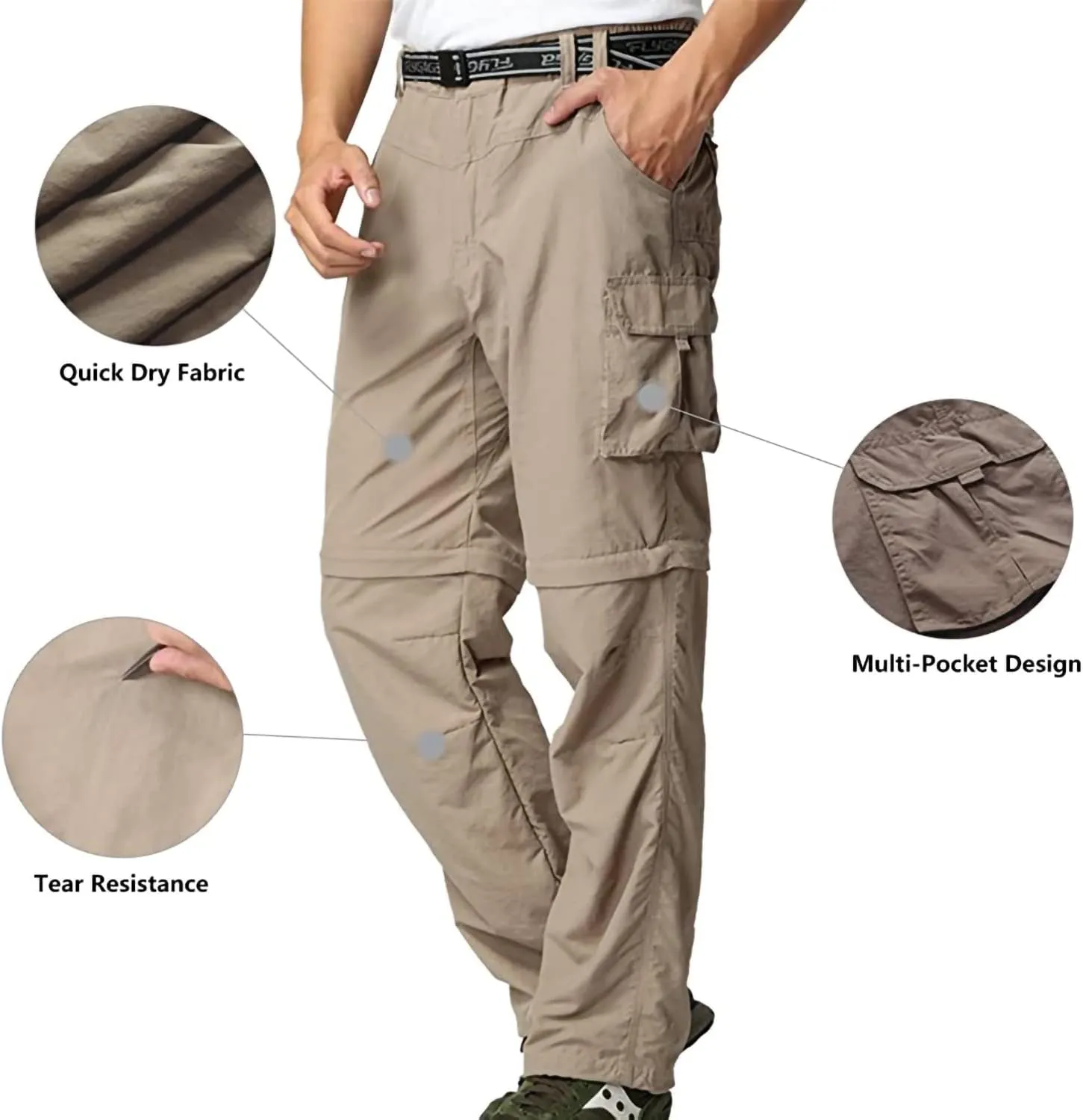 Mens Hiking Pants Convertible Zip Off Shorts Outdoor Quick Dry Lightweight Fishing Travel Safari Cargo Trouser