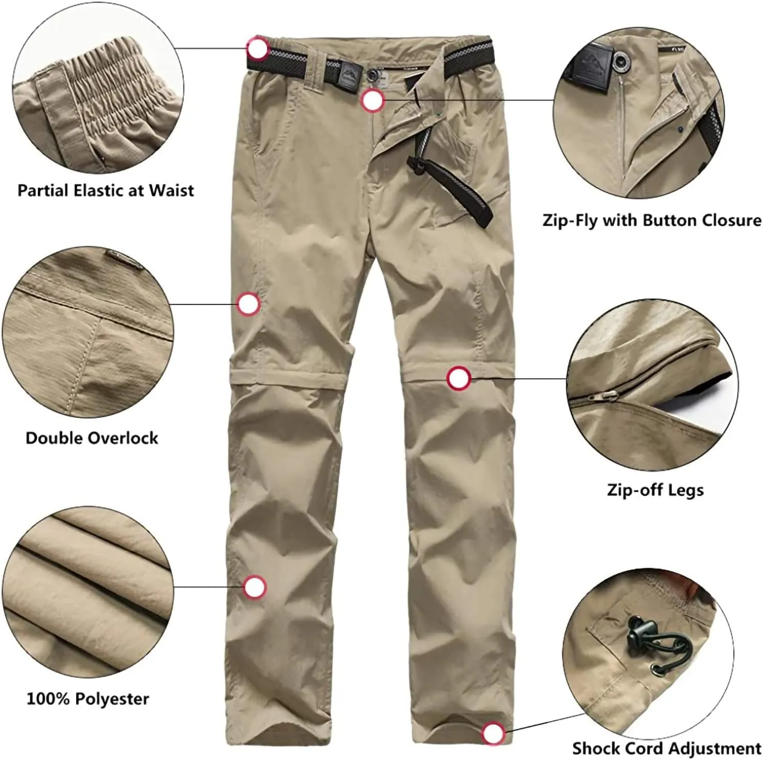 Mens Hiking Pants Convertible Zip Off Shorts Outdoor Quick Dry Lightweight Fishing Travel Safari Cargo Trouser
