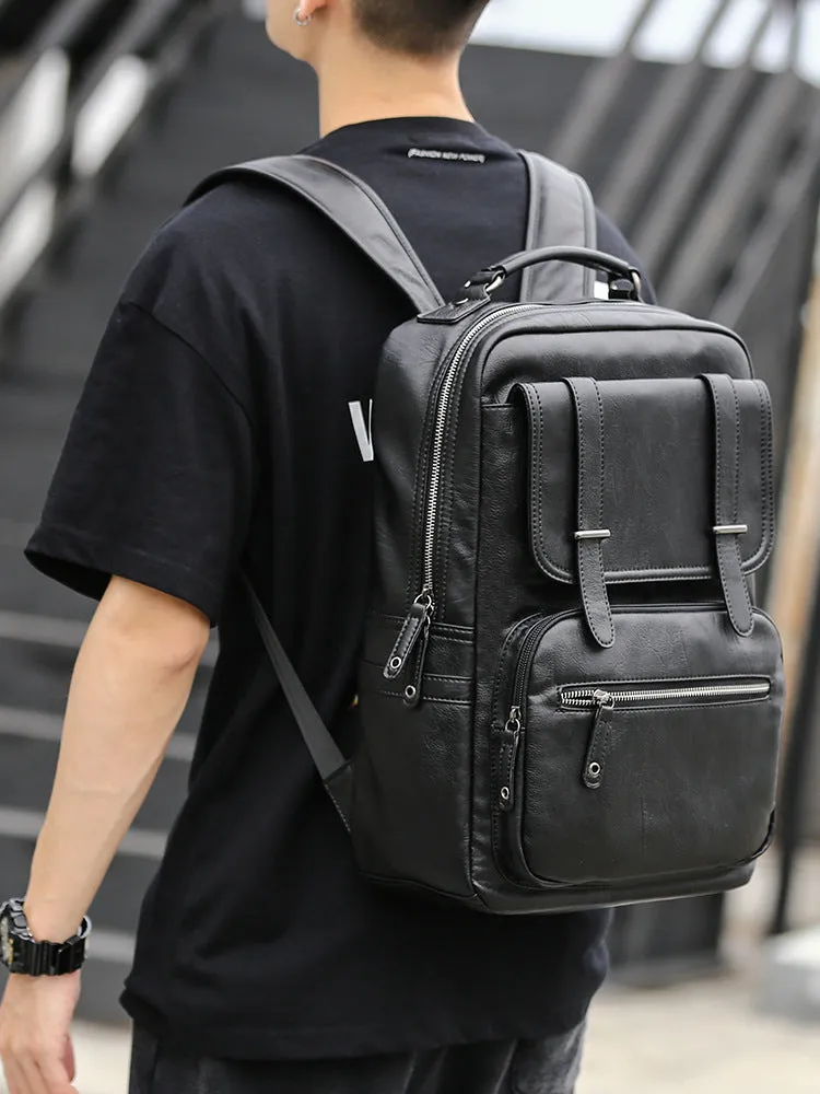 Men's Korean Style Leather Simple Fashion Trend Backpacks