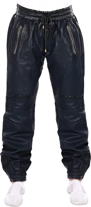 Mens Leather Joggers Pant for Bikers & Riders, Moto Sports Drawstring Pants, Trousers for Boys - Slim Fit Joggers