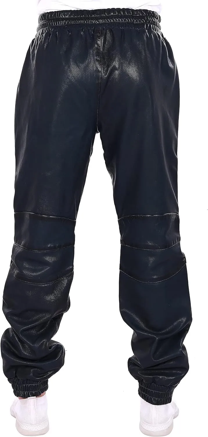Mens Leather Joggers Pant for Bikers & Riders, Moto Sports Drawstring Pants, Trousers for Boys - Slim Fit Joggers