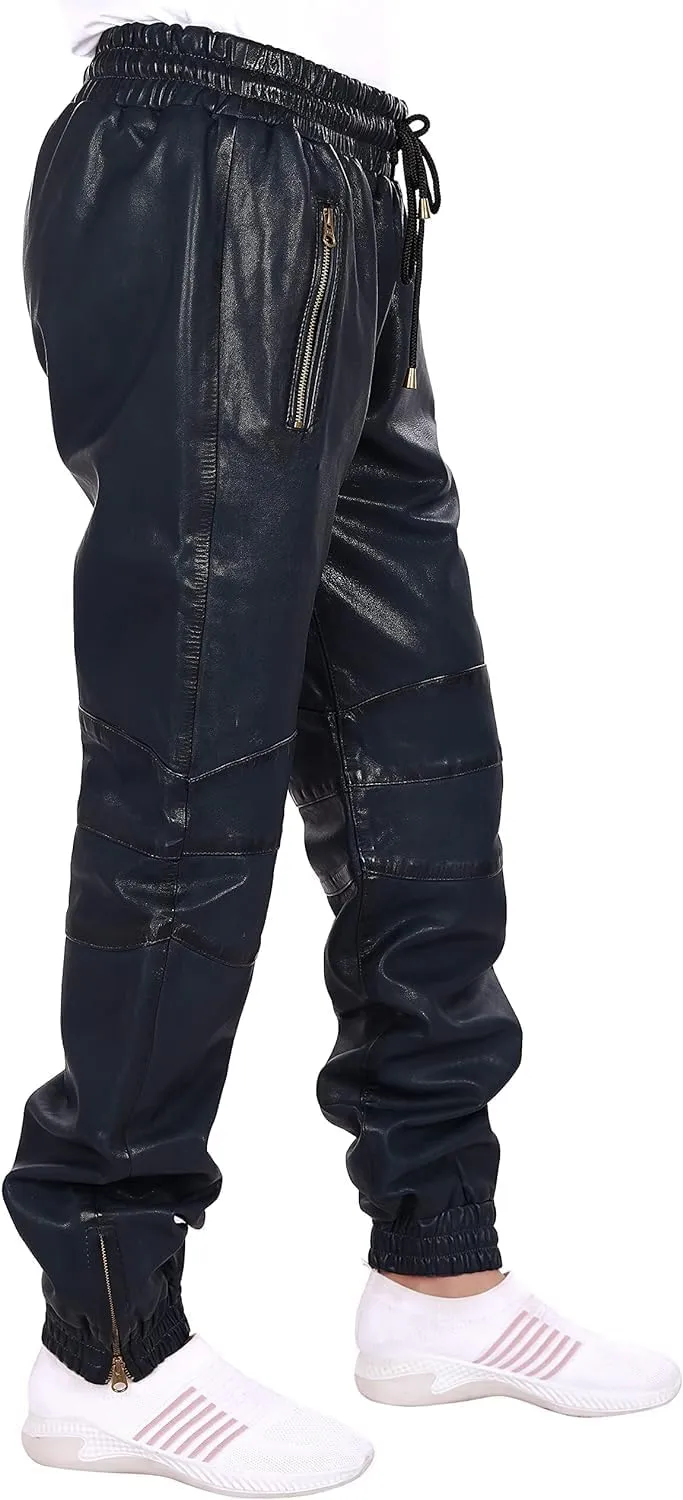 Mens Leather Joggers Pant for Bikers & Riders, Moto Sports Drawstring Pants, Trousers for Boys - Slim Fit Joggers