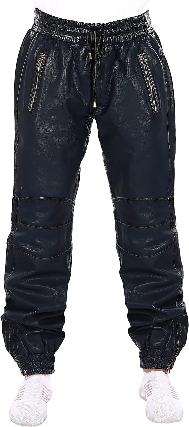 Mens Leather Joggers Pant for Bikers & Riders, Moto Sports Drawstring Pants, Trousers for Boys - Slim Fit Joggers