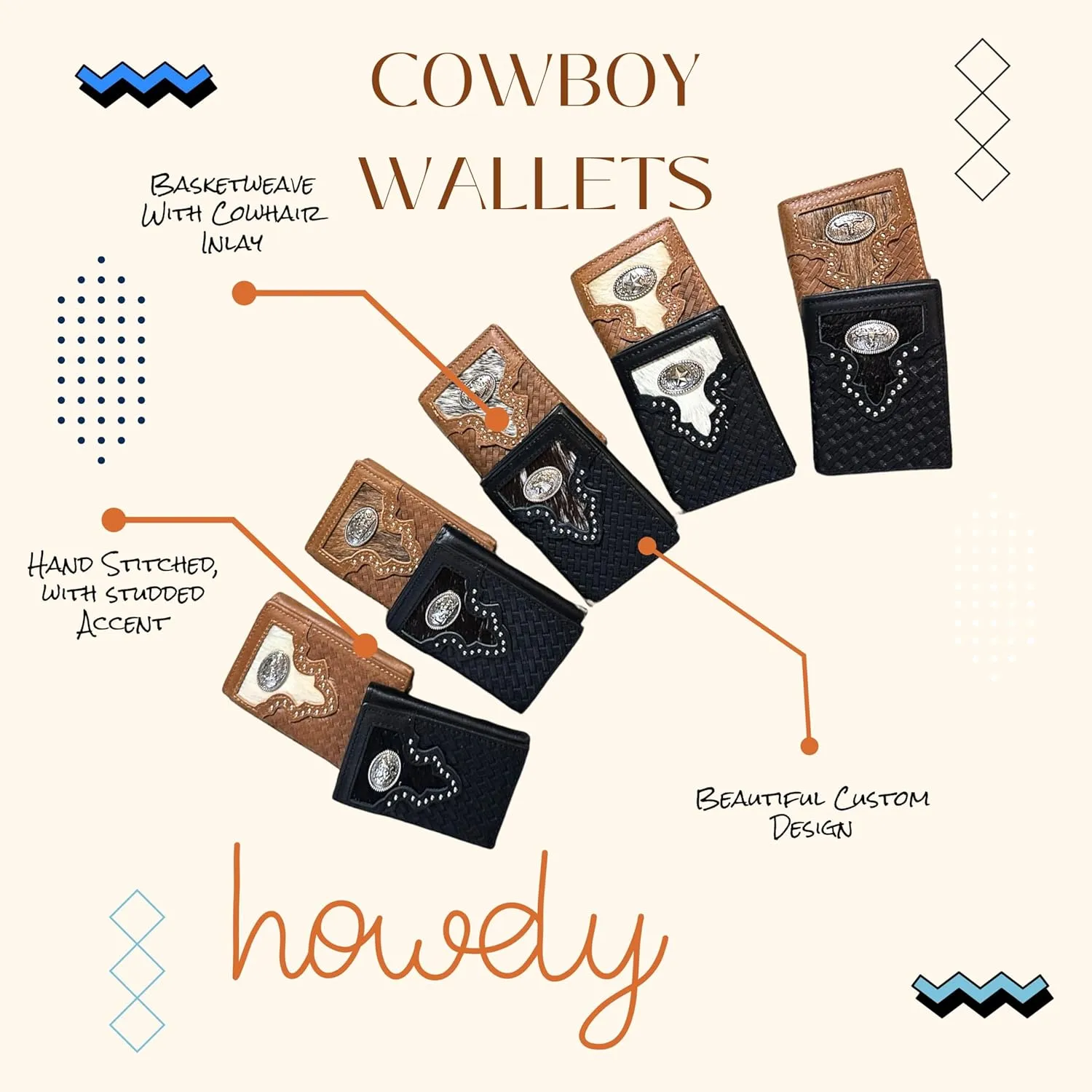 Mens Leather Tri Fold Wallet Basketweave Custom Cowboy Concho Cowhair Cowboy Western Leather Wallet High End Mens Wallets Leather Bull Rider Rodeo Gifts For Men (Cowboy Praying, Black)