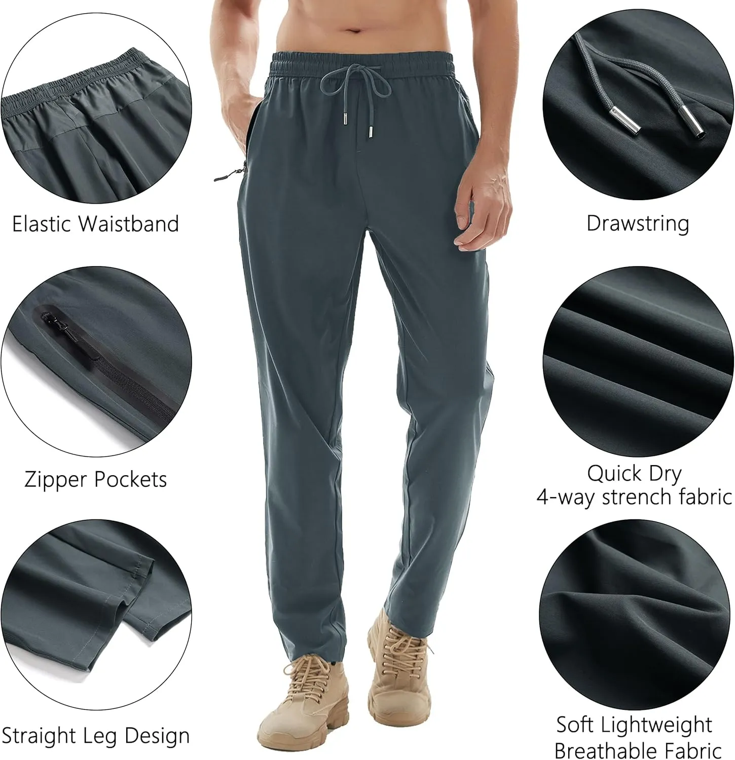 Men's Lightweight Quick Dry Hiking Running Pants Outdoor Sports Breathable Zipper Pockets Athletic Work Pants