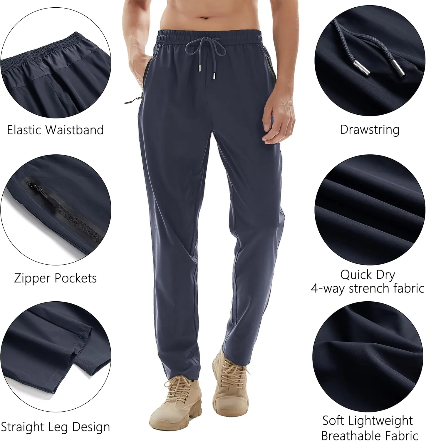 Men's Lightweight Quick Dry Hiking Running Pants Outdoor Sports Breathable Zipper Pockets Athletic Work Pants