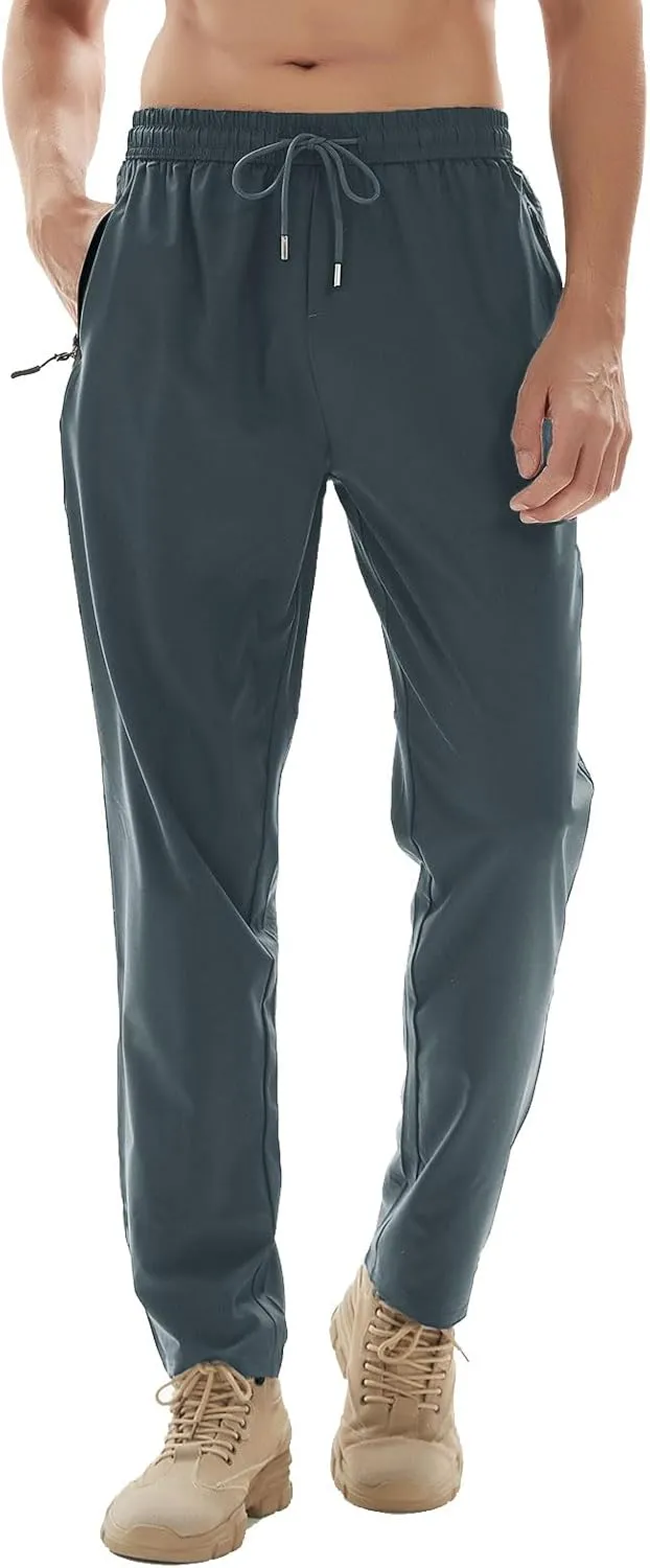 Men's Lightweight Quick Dry Hiking Running Pants Outdoor Sports Breathable Zipper Pockets Athletic Work Pants
