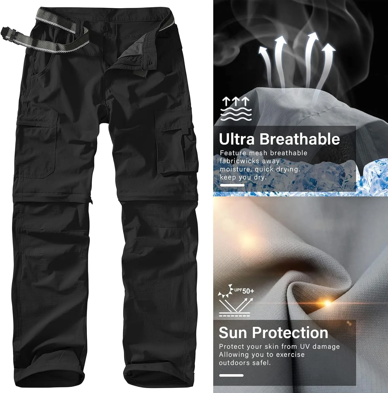 Men's Outdoor Quick Dry Convertible Lightweight Hiking Fishing Zip Off Safari Trousers