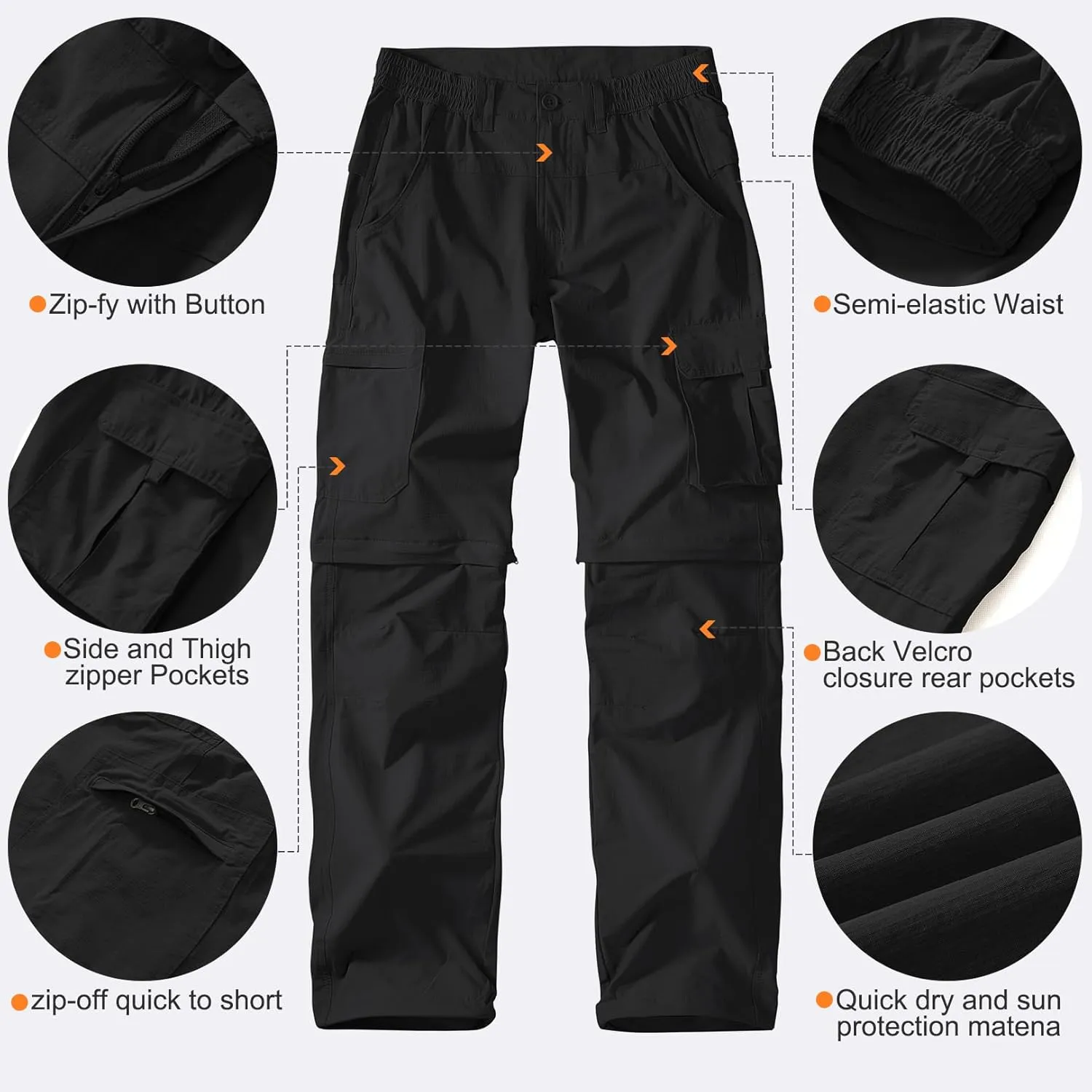 Men's Outdoor Quick Dry Convertible Lightweight Hiking Fishing Zip Off Safari Trousers