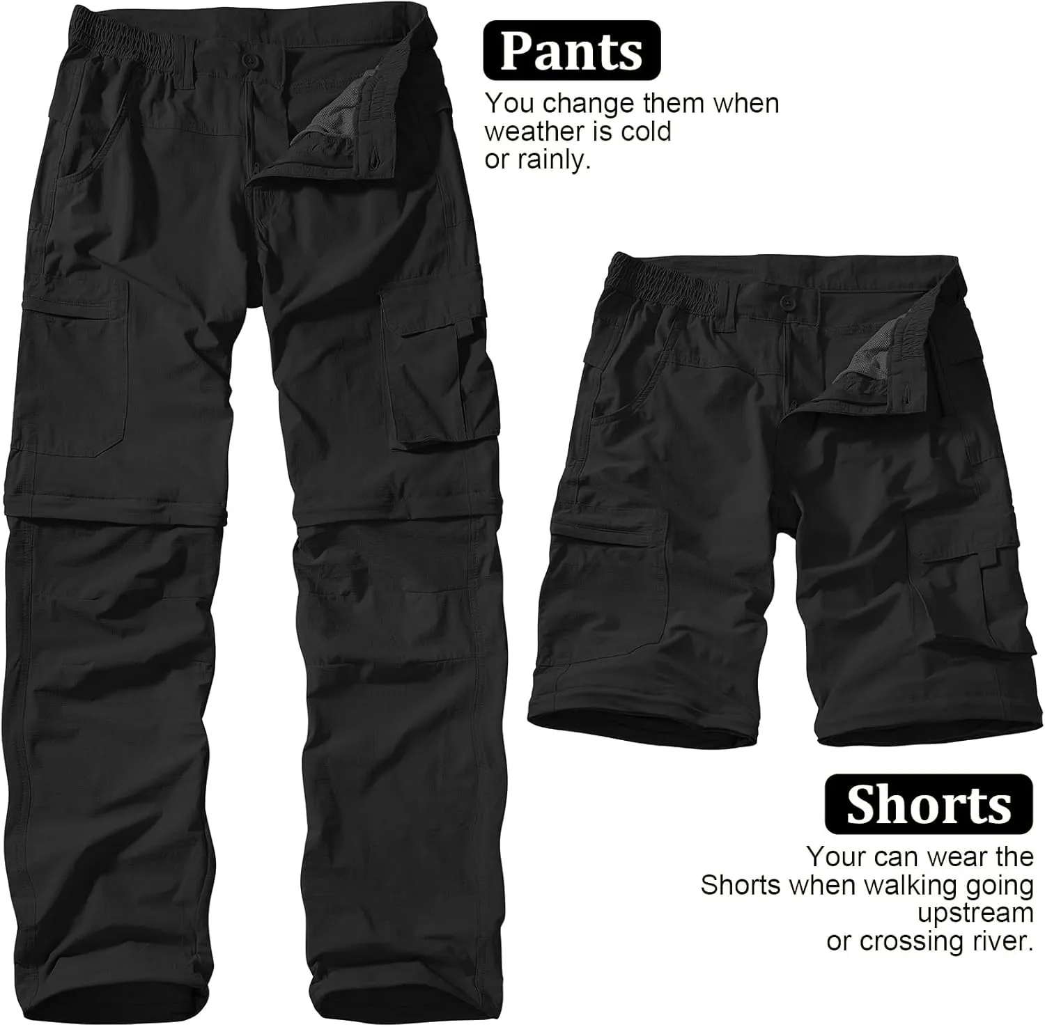 Men's Outdoor Quick Dry Convertible Lightweight Hiking Fishing Zip Off Safari Trousers