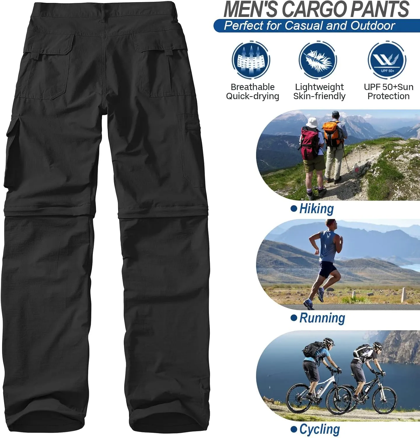 Men's Outdoor Quick Dry Convertible Lightweight Hiking Fishing Zip Off Safari Trousers