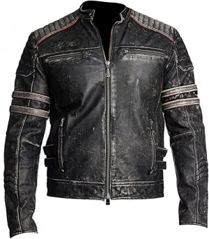Men's Real Cowhide Biker Cafe Racer Slim Fit Vintage Leather Jacket