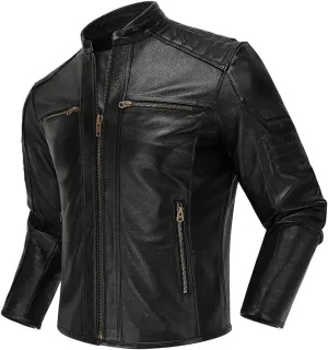 Men's Real Cowhide Biker Cafe Racer Slim Fit Vintage Leather Jacket