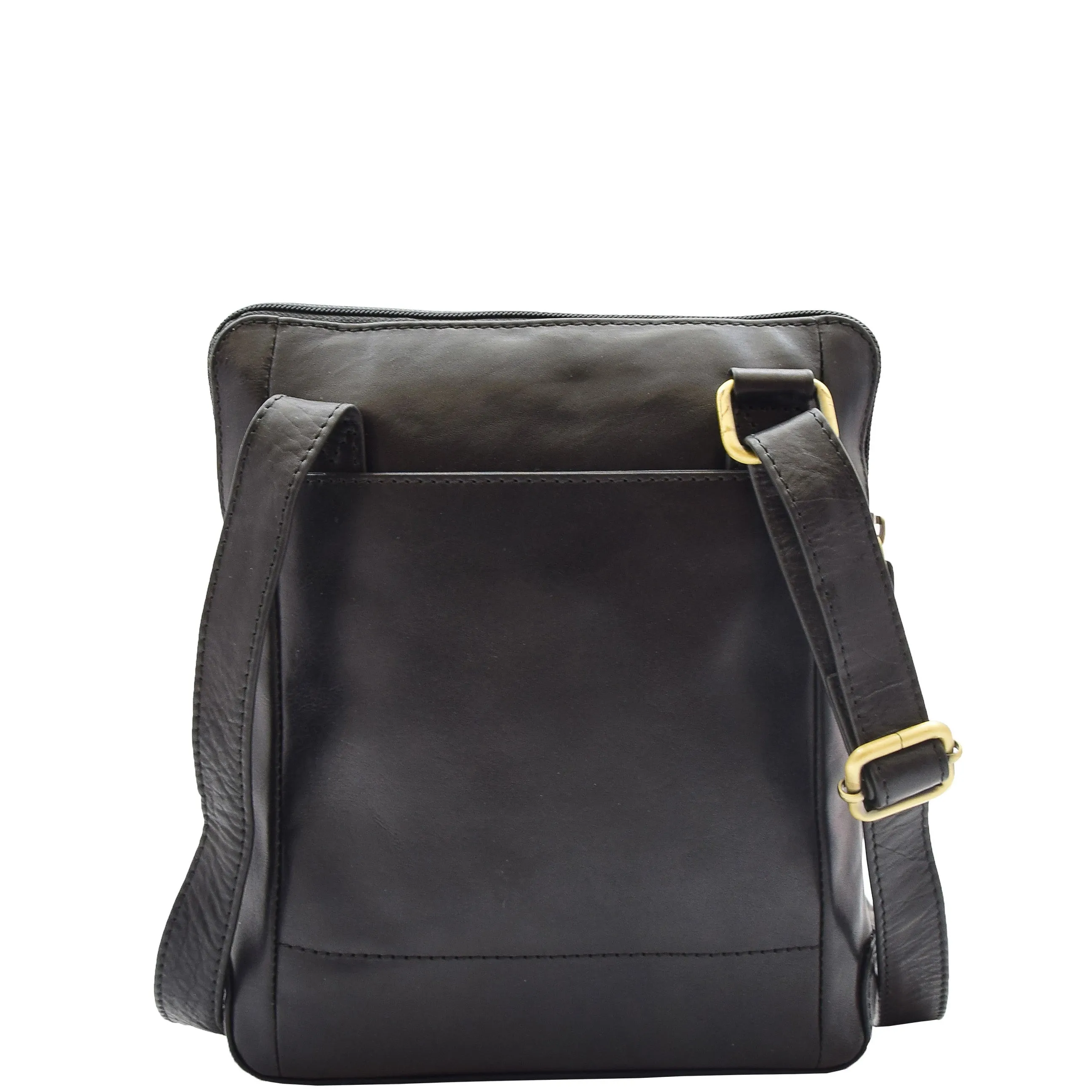 Mens Real Leather Bag Crossbody Messenger Casual Multi Pockets Flight Bag Ronnie Black