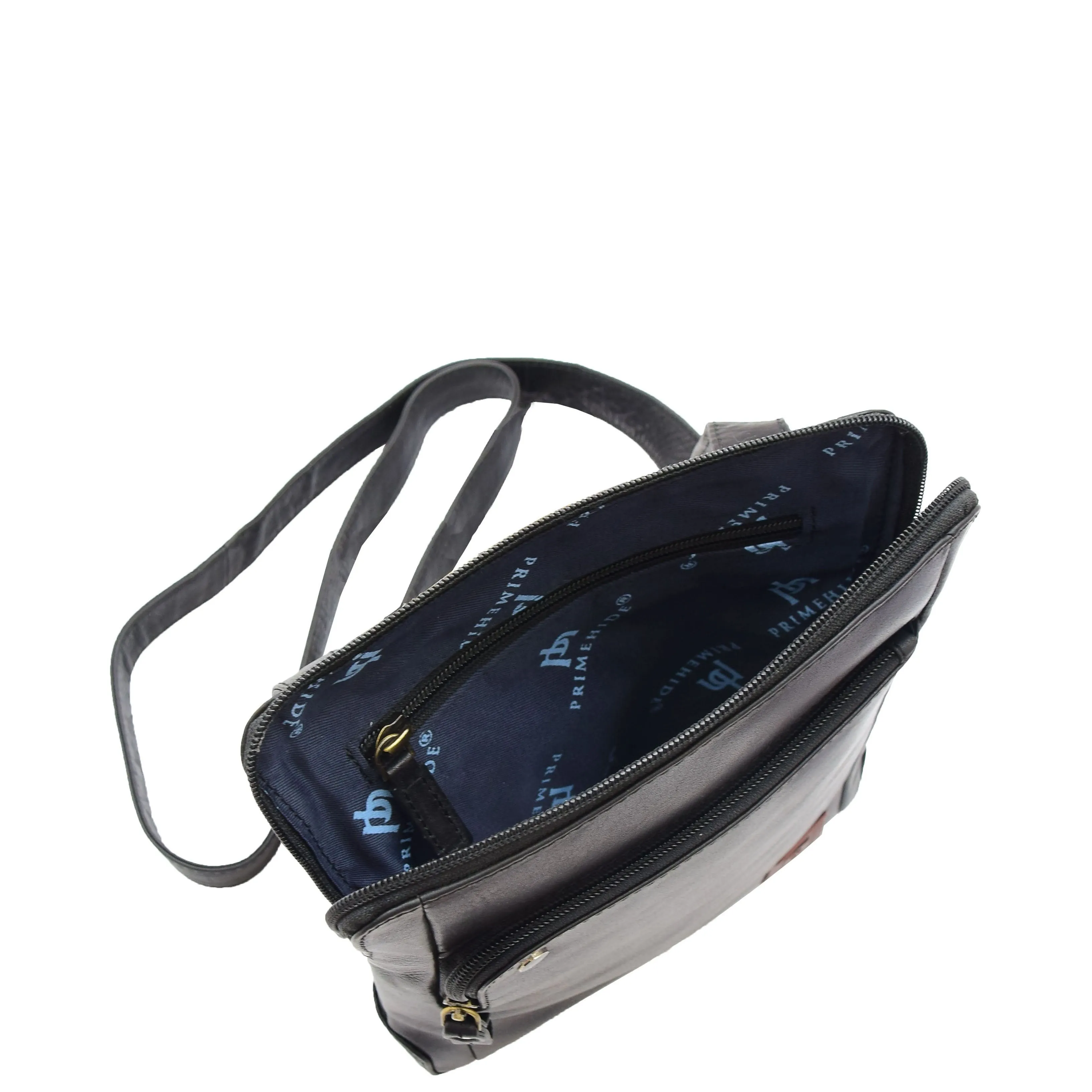 Mens Real Leather Bag Crossbody Messenger Casual Multi Pockets Flight Bag Ronnie Black